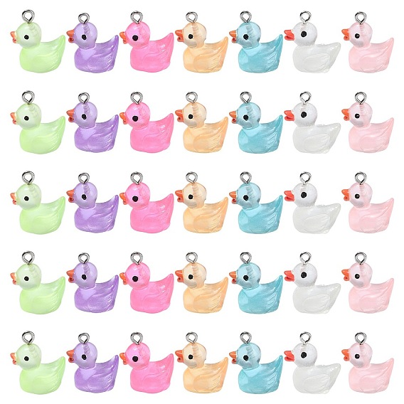 35шт 7 стили подвески из светящейся прозрачной смолы, прелести утки, с фурнитурой железной платинового оттенка
