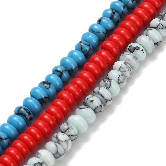 Синтетических нитей бирюзовые бусы, рондель, окрашенные