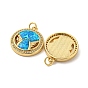 Brass Micro Pave Cubic Zirconia with Synthetic Opal Pendants, with Jump Ring, Flat Round with Gesture
