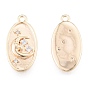 Brass Micro Pave Clear Cubic Zirconia Pendants, Cadmium Free & Nickel Free & Lead Free, Oval with Moon