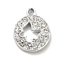 Alloy Rhinestone Pendants, Platinum Tone Hollow Out Flat Round with Butterfly Charms