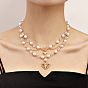 Double-layer high-gloss imitation pearl tassel love butterfly cross necklace - European and American jewelry.