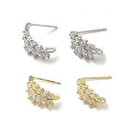 Brass Micro Pave Cubic Zirconia Ear Wire Findings, Ear of Wheat