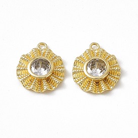 Brass Pave Clear Cubic Zirconia Flat Round Charms