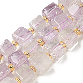 Natural Amethyst Beads Strands, Cube, with Seed Beads