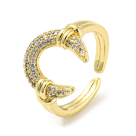 Brass Micro Pave Cubic Zirconia Open Cuff Ring, Crescent Moon