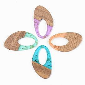 Transparent Resin & Walnut Wood Pendants, with Gold Foil, Teardrop