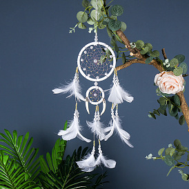 White two-ring ivory dream catcher home decoration wedding decoration feather crafts wind chime wall decoration gift