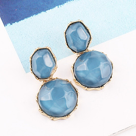 Vintage Geometric Alloy Stud Earrings with Gemstones for Women