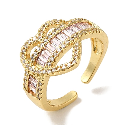 Rack Plating Brass Micro Pave Cubic Zirconia Cuff Ring, Heart Open Ring for Women, Cadmium Free & Lead Free, Long-Lasting Plated