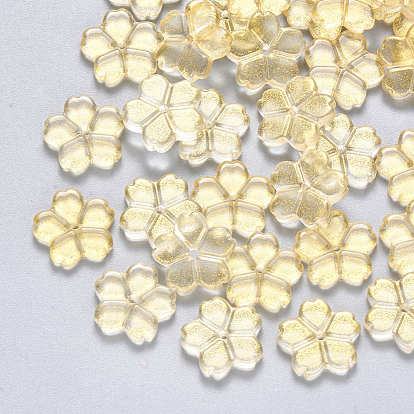 Perles de verre peintes par pulvérisation transparent, avec de la poudre de paillettes, fleur