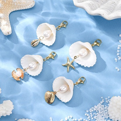 Украшение подвески из ракушки, с подвесками из нержавеющей стали и застежками-клешнями в виде океана и бусинами из натурального пресноводного жемчуга