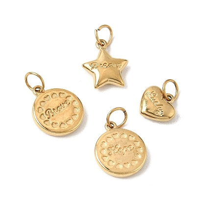 304 Stainless Steel Pendants, Word Charms, Real 18K Gold Plated