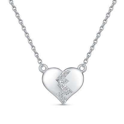 TINYSAND Broken Heart 925 Sterling Silver Cubic Zirconia Pendant Necklaces, 18 inch