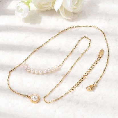 Подвеска из натурального жемчуга в виде картофеля 304 Цепочка из нержавеющей стали с кисточкой из искусственного жемчуга, белые