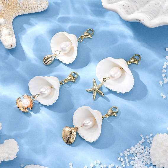 Украшение подвески из ракушки, с подвесками из нержавеющей стали и застежками-клешнями в виде океана и бусинами из натурального пресноводного жемчуга