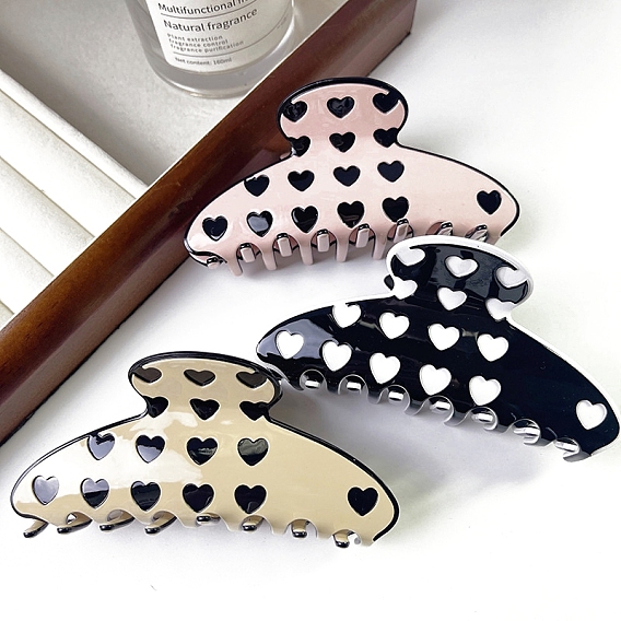 Заколки-коготки из ацетата целлюлозы с узором в виде сердца