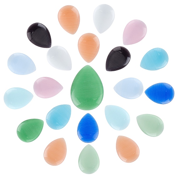 22Pcs 11 Colors Cat Eye Cabochons, Teardrop