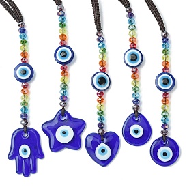 Décorations de pendentif en perles de verre, avec des lampes à mauvais œil et des ornements suspendus en fil de nylon, étoile/larme/cœur/rond plat/main de hamsa