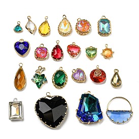 Glass Rhinestone Pendants, with Brass/Iron/Alloy Findings, Mixed Shapes