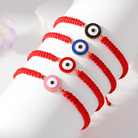 Adjustable Evil Eye Red String Bracelet with Blue Beads - Handmade Minimalist Design
