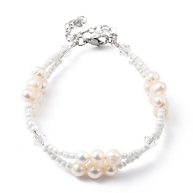 Multi-Strang-Armbänder, mit Glasperlen, natürlichen Perlen, Glasperlen und 304 Hummerkrallenverschlüsse aus Edelstahl