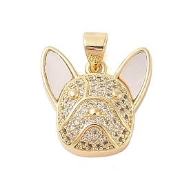 Brass Micro Pave Clear Cubic Zirconia Pendant, with Shell, Dog