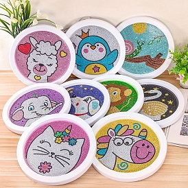 Animal Acrylic Diamond Painting Photo Frame Kits, including Dotting Pen, Tray Plate, Rhinestones, Glue Clay, Flat Round Frame