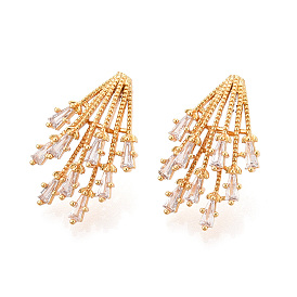 Серьги-гвоздики в форме когтя из латуни с микропаве из прозрачных кубических цирконий, без никеля , долговечный