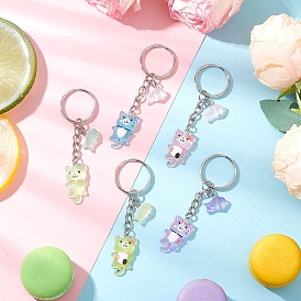 Брелок из смоляного стекла с котом и рыбой, светящийся, с железной фурнитурой