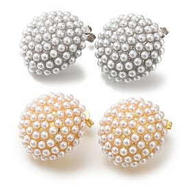 Полка покрытие полукруглые латунные серьги-гвоздики, с пластмассовой жемчужиной abs, долговечный, без свинца и без кадмия