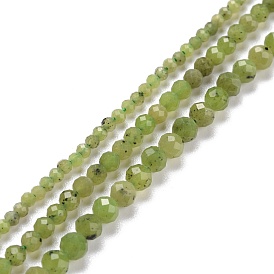Natural Olive Jade Beads Strands, Faceted, Round