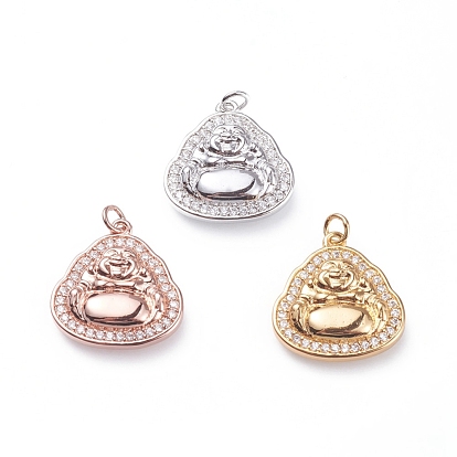 Brass Micro Pave Cubic Zirconia Pendants, with Soldered Jump Rings, Buddha