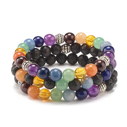 Ensemble de bracelets extensibles de perles rondes en pierre naturelle mélangée, 7 bijoux de pouvoir chakra pour femmes