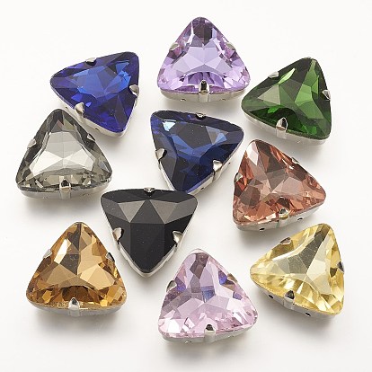 Шить на горный хрусталь, многожильных ссылки, стекло горный хрусталь, с настройками латуни, аксессуары для одежды, граненые, треугольные