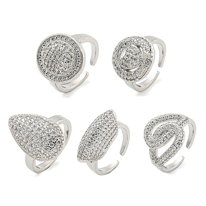 Real Platinum Plated Brass Micro Pave Clear Cubic Zirconia Cuff Rings, Open Rings for Women