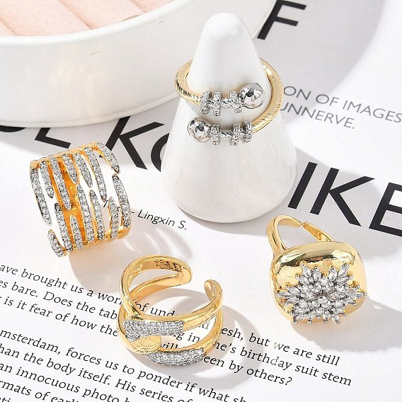 Кольца из латуни с микропаве из прозрачных кубических цирконий для женщин