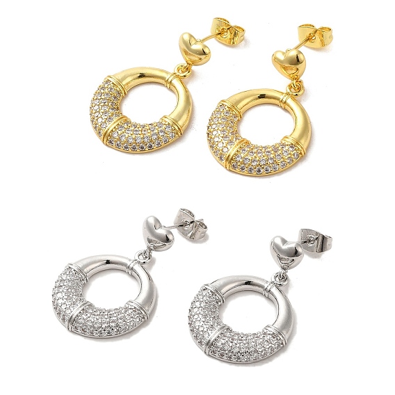 Кольцо латунные серьги-гвоздики с микропаве для женщин с прозрачным кубическим цирконием