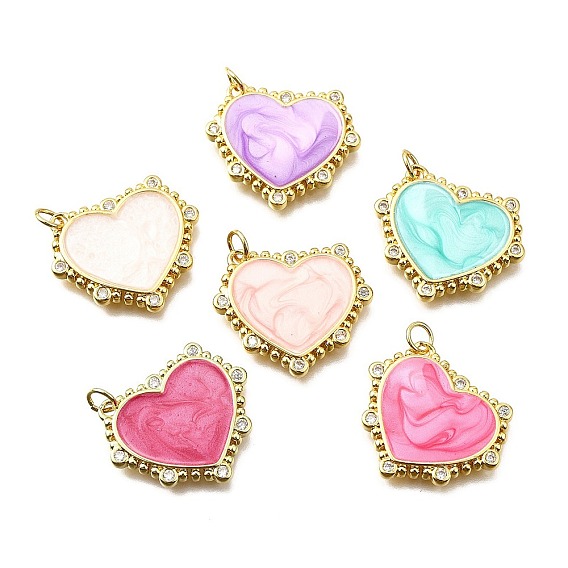 Латунные микропроволочные кубические циркониевые подвески из эмали, сердце, с целью перехода в кольце, без свинца и без кадмия, реальный 18 k позолоченный, стойки покрытие, прочное покрытие