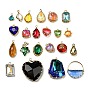 Glass Rhinestone Pendants, with Brass/Iron/Alloy Findings, Mixed Shapes