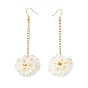 ABS Plastic Imitation Pearl Flower Long Dangle Earrings, Golden Plated Brass Jewelry for Women