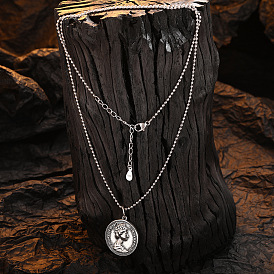 925 Серебряная монета ангела, ретро, круглый кулон, ожерелье для женщин, модная цепочка на свитер в стиле хип-хоп, тайское серебро, уникальный дизайн