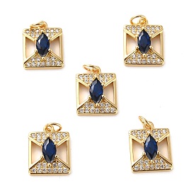 Brass Micro Pave Cubic Zirconia Pendants, Long-Lasting Plated, Cadmium Free & Lead Free, Square