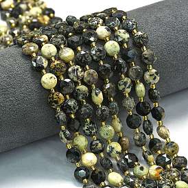 Бусы натуральная африканская бирюза (яшма), граненый пятиугольный разрез, плоско-круглые, с бисером