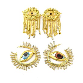 Plastic Evil Eye Stud Earrings with Rhinestone, Alloy Earrings with Brass Pins