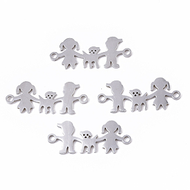 201 Stainless Steel Links Connectors, Laser Cut, Girl with Boy and Dog
