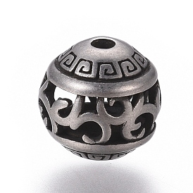 316 Surgical Stainless Steel Beads, Greek key Pattern, Hollow, Round