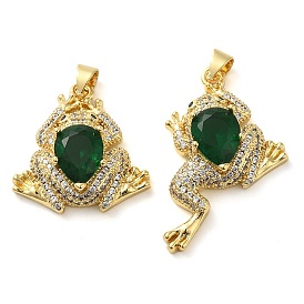 Rack Plating Brass Micro Pave Green Cubic Zirconia Pendants, with Glass, Long-Lasting Plated, Cadmium Free & Lead Free, Forg