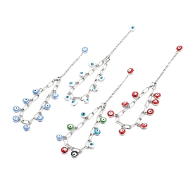 Evil Eye Alloy Enamel Charm Bracelets, with Iron Paperclip Chains and 304 Stainless Steel Lobster Claw Clasps