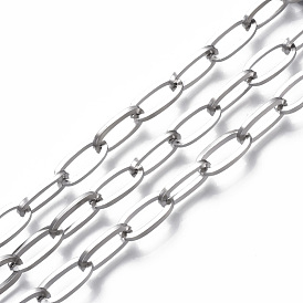 304 Stainless Steel Cable Chains, with Spool, Unwelded, Flat Oval